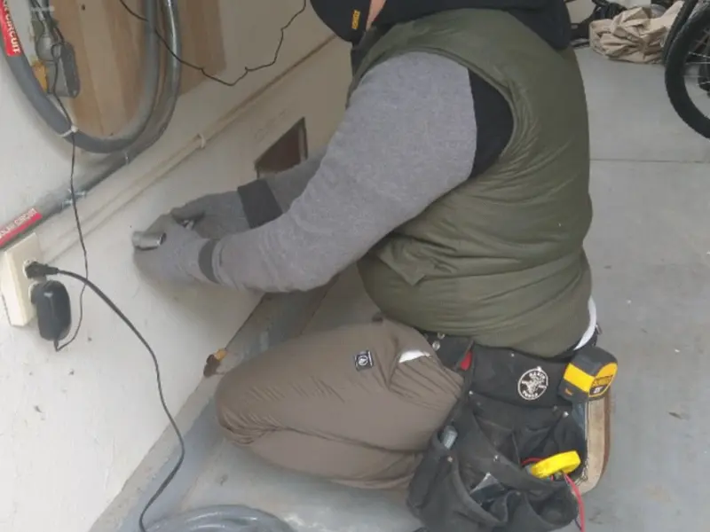 Electrician performing outlet wiring in a Safety Harbor garage